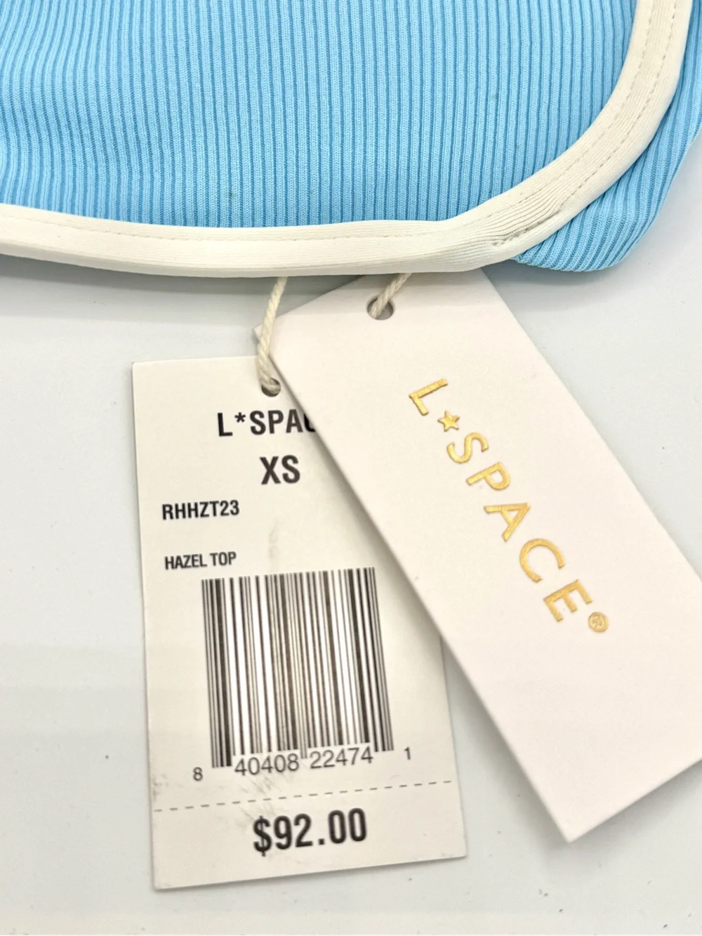 NWT L Space Hazel Swim Top in Seaspray Blue / Cream , Ribbed Bikini